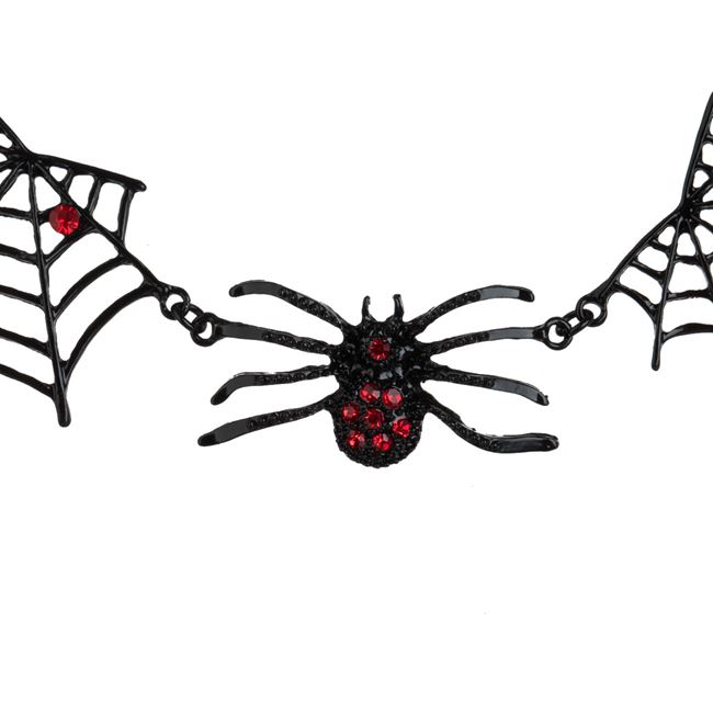 Accesoriu de Halloween Colier Gothic Negru cu Paianjeni Metalici & Strass Rosu