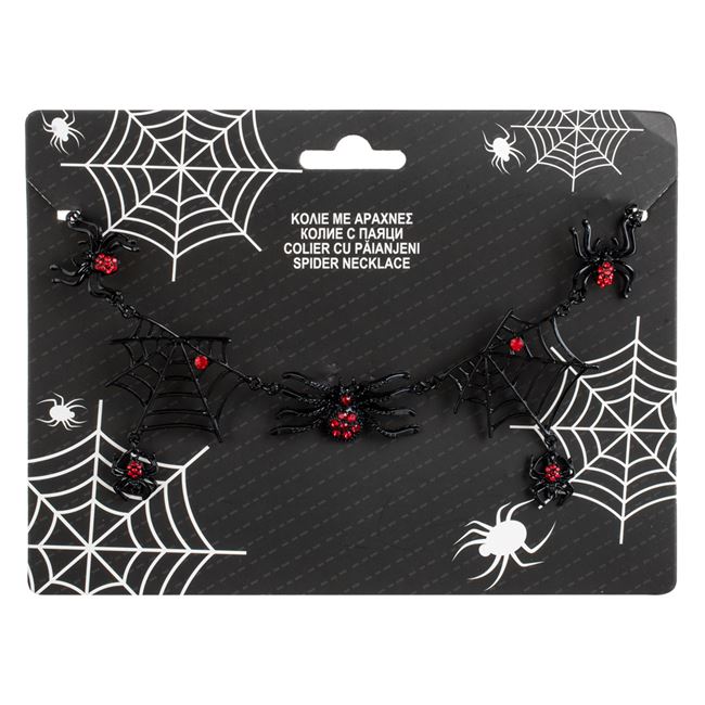 Accesoriu de Halloween Colier Gothic Negru cu Paianjeni Metalici & Strass Rosu