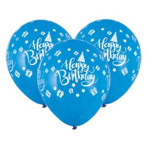 Baloane de Petrecere Albastre Happy Birthday 23cm - 10buc