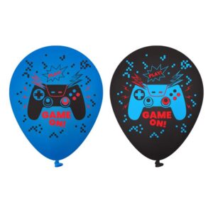 Baloane de Petrecere Albastre Negre cu Model Control "Game On" 30cm - 10buc