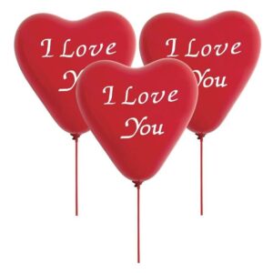 Baloane Party in Forma de Inima Rosii "I Love You" 23cm cu Stick & Rozete - 8buc