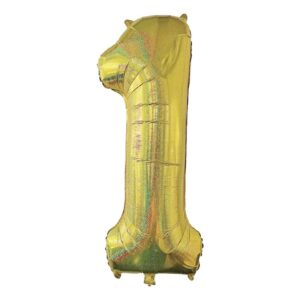 Balon de Petrecere din Folie Metalizat Auriu Holografic Nr. 1 - 110cm