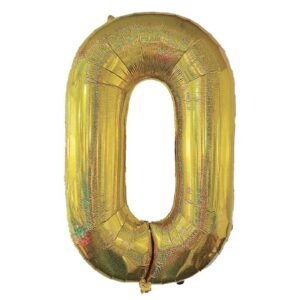 Balon de Petrecere din Folie Metalizata Aurie Holografica Nr.0 - 110cm