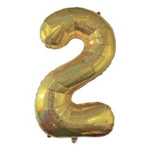 Balon de Petrecere din Folie Metalizata Aurie Holografica Nr.2 - 110cm