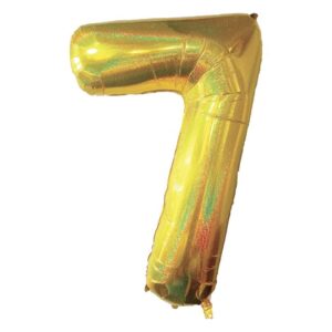 Balon de Petrecere din Folie Metalizata Aurie Holografica Nr.7 - 110cm