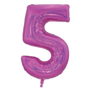 Balon de Petrecere din Folie Metalizata Fucsia Holografica Nr.5 - 60cm