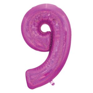 Balon de Petrecere din Folie Metalizata Fucsia Holografica Nr.9 - 60cm