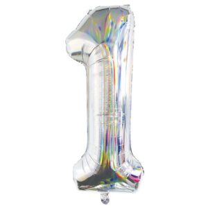 Balon Petrecere din Folie Argintie Holografica Nr.1 - 82cm