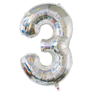 Balon Petrecere din Folie Argintie Holografica Nr.3 - 82cm