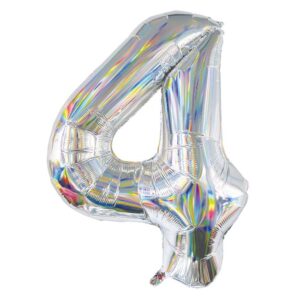Balon Petrecere din Folie Argintie Holografica Nr.4 - 82cm