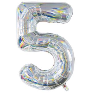 Balon Petrecere din Folie Argintie Holografica Nr.5 - 81cm