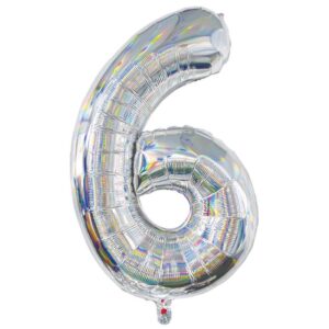 Balon Petrecere din Folie Argintie Holografica Nr.6 - 82cm