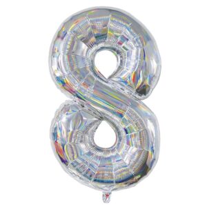 Balon Petrecere din Folie Argintie Holografica Nr.8 - 81cm