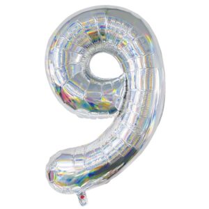 Balon Petrecere din Folie Argintie Holografica Nr.9 - 82cm