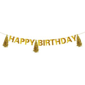 Banner de Petrecere cu Folie Aurie Happy Birthday Franjuri 3m