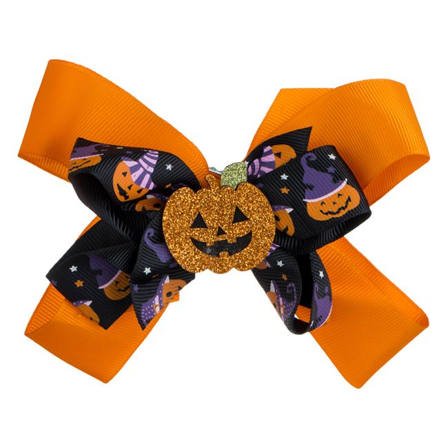 Clama Par Fundita Portocalie Neagra Dovleac cu Glitter Portocaliu de Halloween 13cm