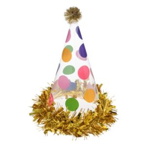 Coif de Petrecere din Plastic Transparent cu Buline & Tinsel Bej 29cm