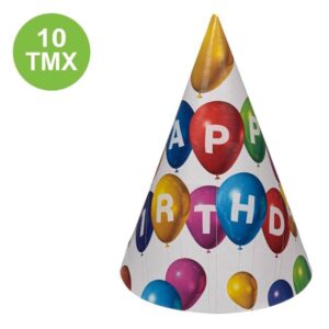 Coifuri de Carton Baloane "Happy Birthday" 15cm - 10buc
