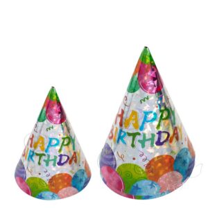 Coifuri de Petrecere Metalizate cu Mode Baloane "Happy Birthday" 16cm - 6buc