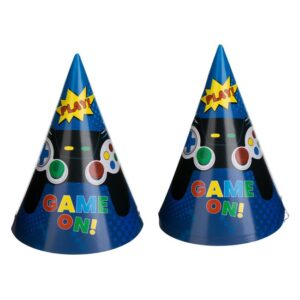 Coifuri din Carton de Petrecere Albastre cu Model Control "Game On" 16cm - 6buc