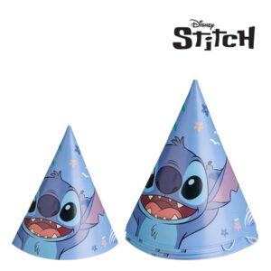 Coifuri din Carton de Petrecere Bleu Roz cu Model Stitch 16cm - 6buc