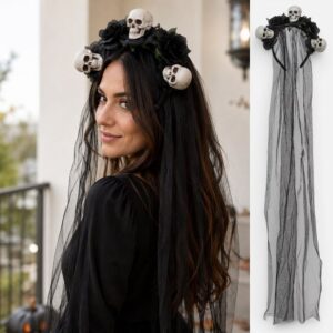 Coronita de Halloween cu Cranii si Tul