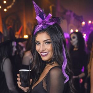 Coronita de Halloween cu Palarie de Vrajitoare si Par Mov - 14cm