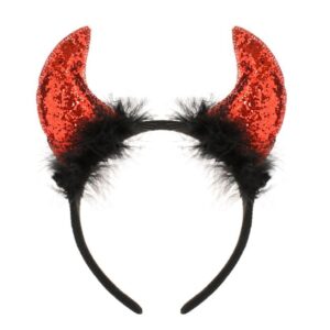 Coronita de Halloween Diavol cu Glitter Rosu & Pene Negre