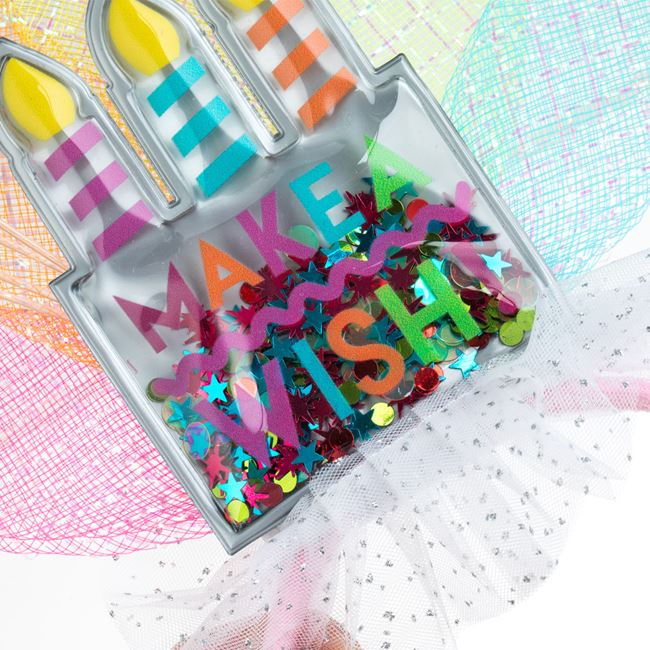 Coronita Par de Petrecere Lumanari Confetti Panglici Tul Glitter "Make a Wish"