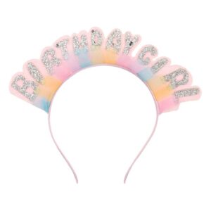 Coronita Par de Petrecere Roz Argintie Glitter Rainbow Tul "Birthday Girl"