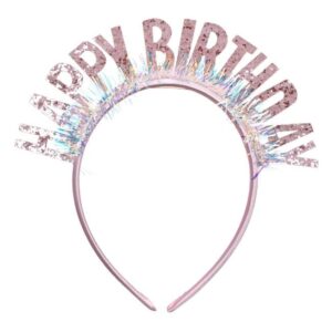 Coronita Par Roz cu Beteala Holografica Glitter "Happy Birthday"