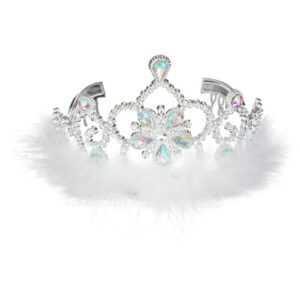 Coronita Par Tiara Argintie cu Pietre Irizate & Pene Albe pentru Copii