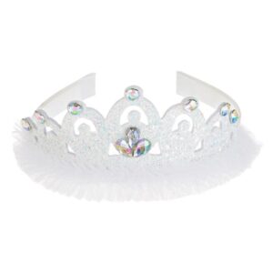 Coronita Tiara Par Alba cu Tul Glitter Holografic & Pietre Irizate pentru Copii