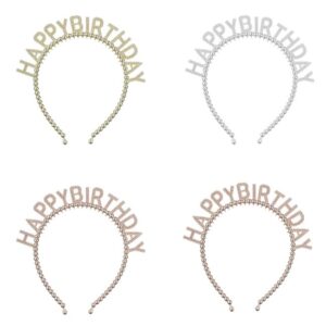 Coronite Par de Petrece Happy Birthday cu Margele Aurii Argintii Roz - 4buc
