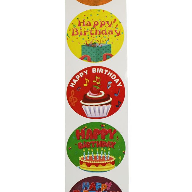 Etichete Autoadezive Rotunde "Happy Birthday" pentru Pungi Cadou - 400buc