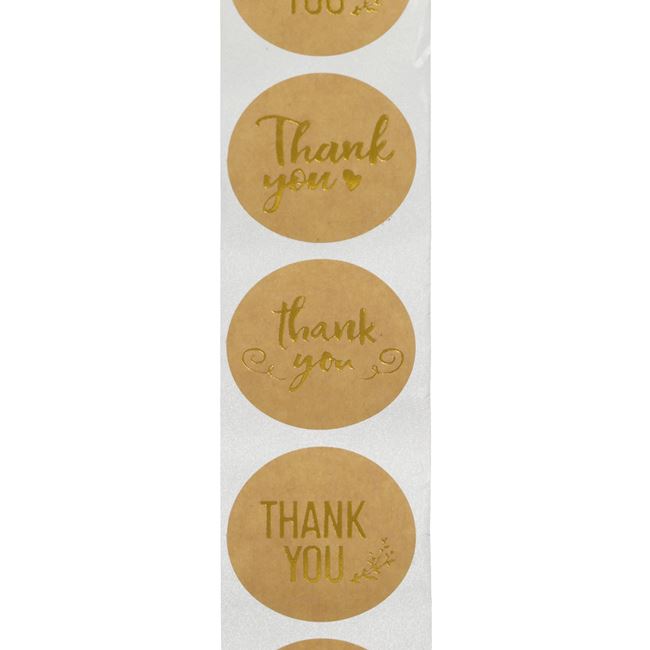 Etichete Autoadezive Rotunde Kraft "Thank You" pentru Punga Cadou - 400buc