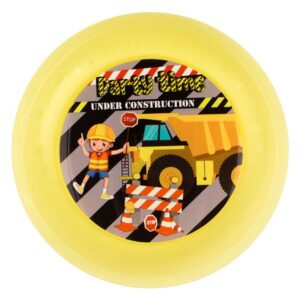 Farfurie din Plastic Galben Reutilizabila cu Model Vehicule de Santier 21cm