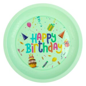 Farfurie din Plastic Reutilizabila Verde Menta de Petrecere "Happy Birthday" Ø21cm