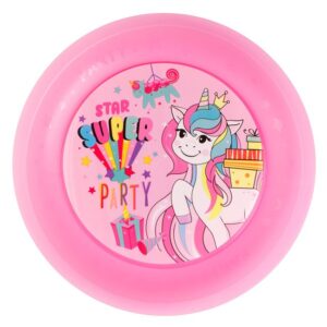 Farfurie din Plastic Roz Reutilizabila Unicorn 21cm