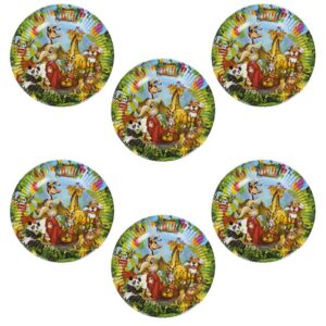Farfurii de Carton de Petrecere cu Model Animale din Jungla "Happy Birthday" Ø23cm - 6buc