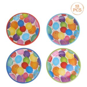 Farfurii de Carton de Petrecere cu Model Baloane Colorate Ø23cm - 12buc