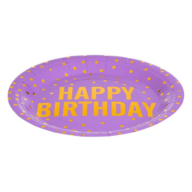 Farfurii de Petrecere de Carton Pastelate cu Folie Aurie "Happy Birthday" 18cm - 25buc