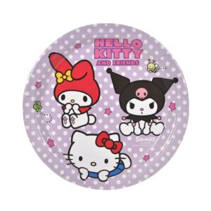 Farfurii de Petrecere din Carton Lila cu Model Buline Hello Kitty & Friends Ø18cm - 6buc