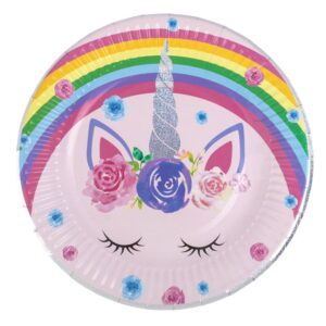 Farfurii de Petrecere din Carton Unicorn Rainbow cu Detalii Holografice 18cm - 6buc