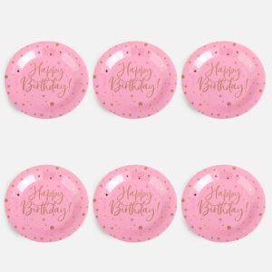 Farfurii de Petrecere din Hartie Roz Happy Birthday 18cm - 6buc