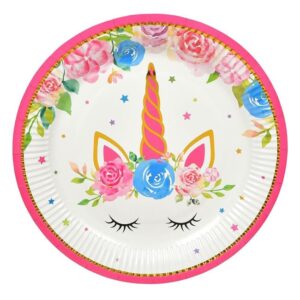 Farfurii din Carton de Petrecere Unicorn Flori Folie Aurie 23cm - 6buc