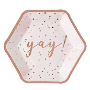 Farfurii din Carton Hexagonale Folie Roz Aurie 'Yay' 23cm - 6buc