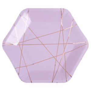 Farfurii din Carton Hexagonale Lila Marble cu Folie Aurie Let's Celebrate 18cm - 6buc