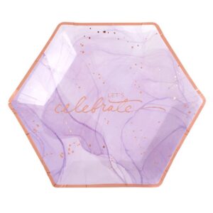 Farfurii din Carton Hexagonale Lila Marble cu Folie Aurie Let's Celebrate 23cm - 6buc