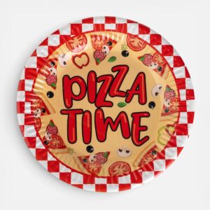 Farfurii din Hartie pentru Petrecere Rosii cu Carouri „Pizza Time” Ø18cm - 12buc